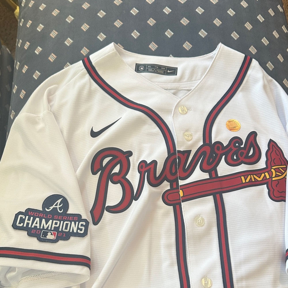 Nike White and Red Braves Jersey